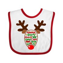 Inktastic Christmas Reindeer Face with Names and Red Nose Boys or Girls Baby Bib