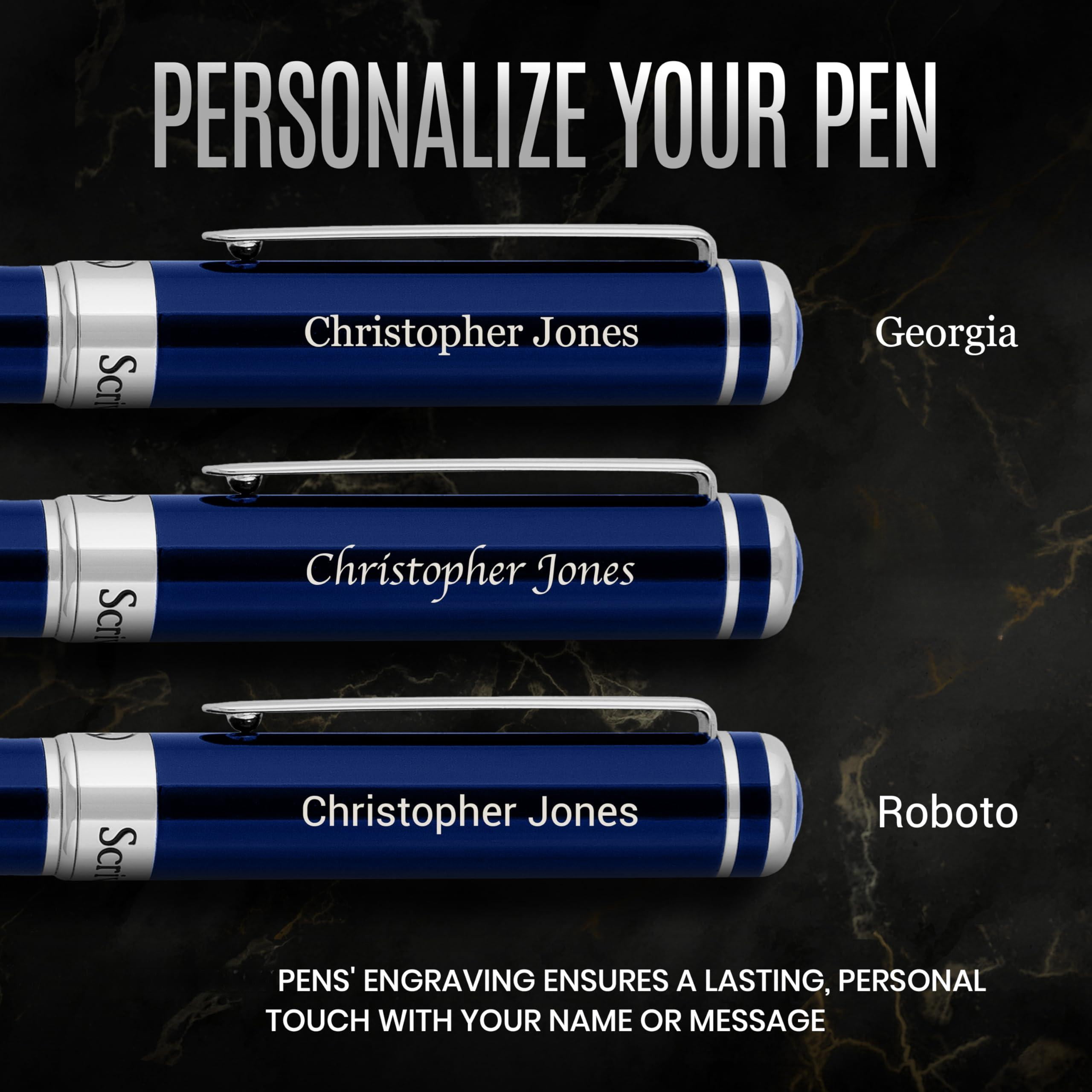 Personalized Midnight Blue Rollerball Pen - Stunning Lacquer Luxury  Chrome Finish Schmidt Ink Refill Engraved Roller Ball Gift Set For Men & Women Custom Name Engraving