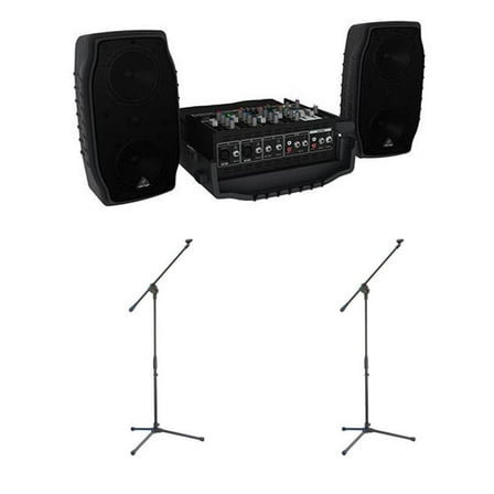 Behringer Europort PPA200 200-Watt 5-Channel Portable PA System with Wireless Microphone Option, KLARK TEKNIK Multi-FX Processor - With 2 Pack Samson MK10 Lightweight Boom Mic Stand