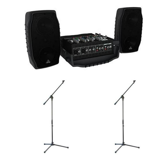 Behringer Europort PPA200 200-Watt 5-Channel Portable PA System with Wireless Microphone Option, KLARK TEKNIK Multi-FX Processor - With 2 Pack Samson MK10 Lightweight Boom Mic Stand