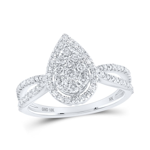 10K White Gold Round Diamond Teardrop Cluster Bridal Wedding Engagement Ring 1/2 Cttw, Womens Size: 5-10