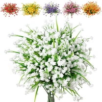 Morttic 12 Pcs Fake Fall Flowers Artificial Plants Outdoor Camellia UV Resistant Faux Plastic Flowers Greenery Shrubs Hanging Planter for Home Kitchen Garden Patio Window Decor (White)