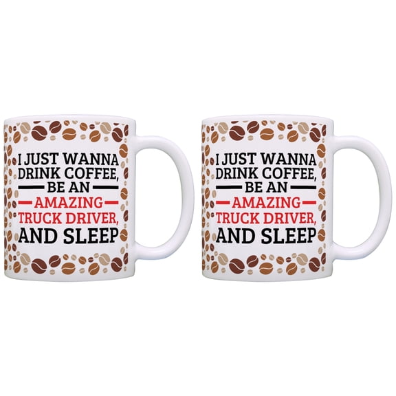 ThisWear Gift for Truck Driver Drink Coffee Be Amazing and Sleep 11 ounce 2 Pack Coffee Mugs Coffee Bean