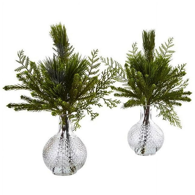 Nearly Natural 4546-S2 Mixed Pine in Glass Vase