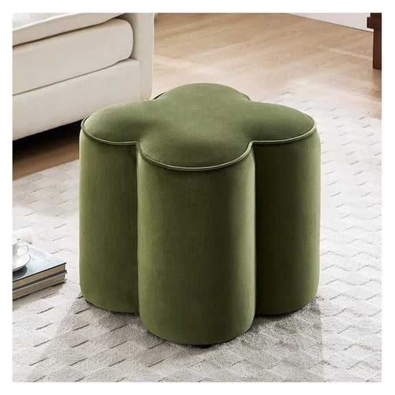 Flower Pouf Ottoman Foot Rest, Fabric Poofy Ottoman Footstool for Couch, Modern Living Room Stool Seat, Cute Square Vanity Stool for Bedroom Dorm, Green