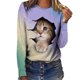thumbnail image 4 of Camiseta holgada informal para mujer, en 3D Camiseta con estampado de letras de gato, camiseta informal de manga larga con cuello redondo, ropa de calle Simple, Mode Tosp para mujer 2021, 4 of 4