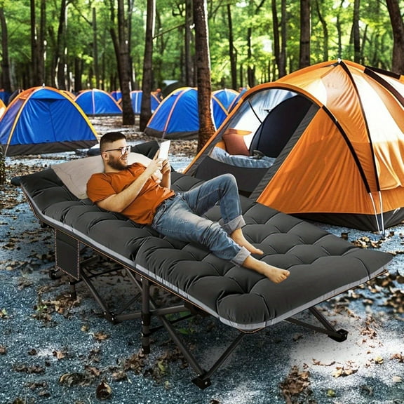 [Heavy Duty Camping Cot] Heavy Duty Portable Camping Cot | 28" Extra Wide Folding Cot for Adults with Thick Mattress, Max Load 600LBS - Outdoor Camping Bed