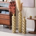 thumbnail image 3 of YIQMI Gold Triangle 3D Floor Vase Set of 3 Metal Tall Decorative Vases 33/29/25 in for Pampas Grass, Dried Flowers, 3 of 10