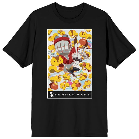 Summer Wars 15th Anniversary King Kazma and Kara Kenji Character Art Adult Black Short Sleeve Tee-Medium