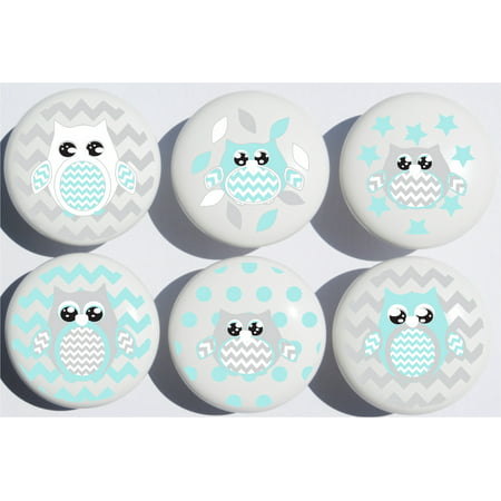 Mint Green Owl Drawer Pulls Owl Ceramic Nursery Cabinet Knobs