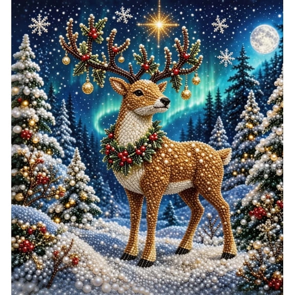AURIGATE Pearl Christmas Wall Art 7.87 in, Brown Framed DIY Beaded Painting for Home Holiday Wall Decor Handmade Gift