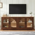 thumbnail image 2 of PAPROOS TV Stand with Semi-Arched Glass Doors for TVs Up to 70", Elegant Two-Tone Media Console with Adjustable Shelves, Wood Grain Sideboard with Cable Management for Living Room, Walnut+Natural, 2 of 8