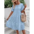 thumbnail image 3 of Pink Cocktail Dress, Eyelet Easter Embroidery Lace V Neck Bell Short Sleeve Boho Beach Wedding Guest Midi Dresses Off The Shoulder Prom Dress Royal Blue Spring Maxi Dresses (XXL, Light blue) ZMTing, 3 of 4