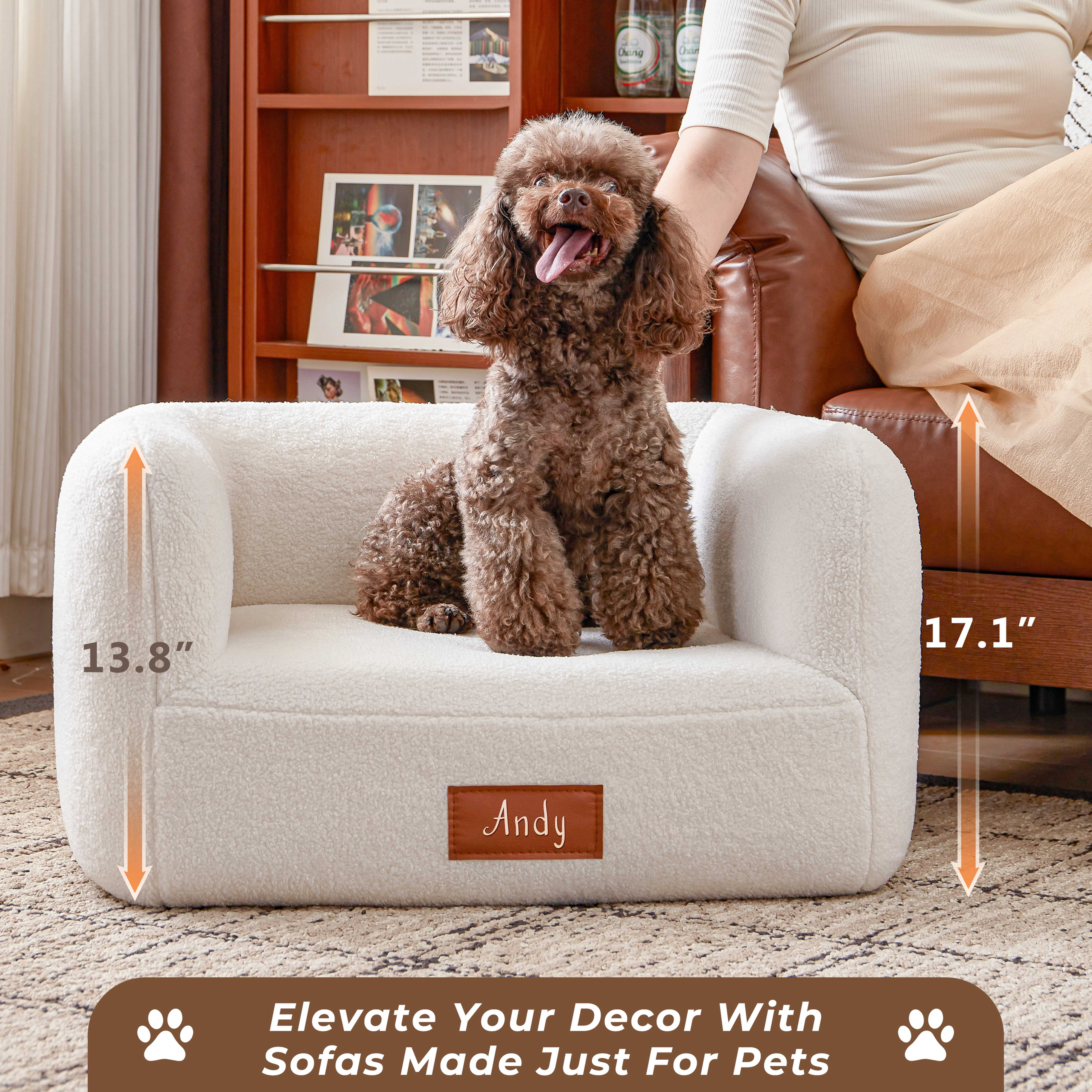 Faux Shearling Dog Bed Couch for Small Medium Dogs up to 35lbs, No Assembly Orthopedic Elevated Pet Sofa Bed, Furniture Style Comfy Dog Couch Bed, White