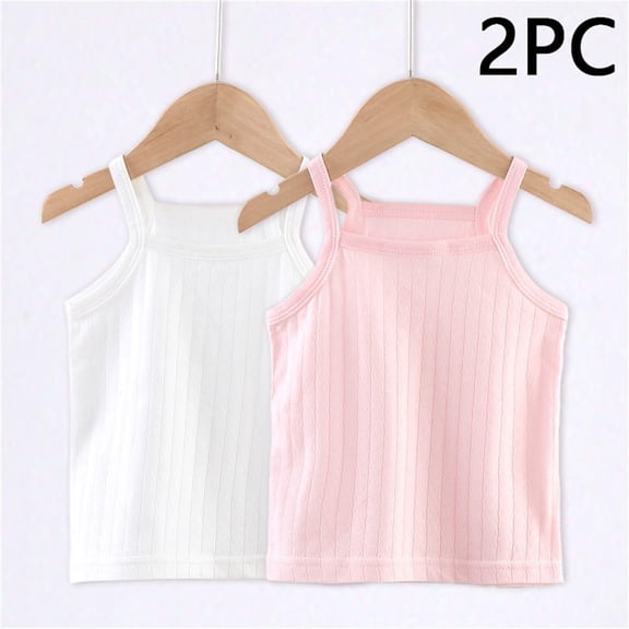 Freshbabe Kids 2-Pack Tank Tops for Girls,Soft Ribbed Spaghetti Strap Sleeveless Shirts, Multipack Casual Undershirts for Summer, Back to School and Beach Trips,Size 0-8