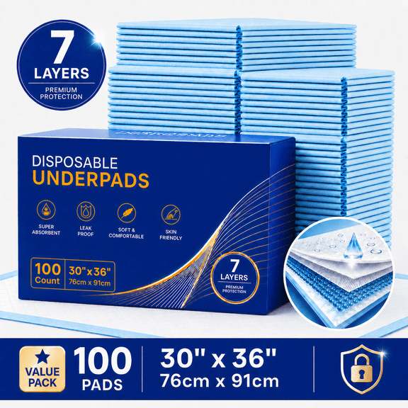 Bluecustos Bed Pads for Incontinence Disposable, 7-Layer Extra Large Pee Pads for Adults, 30'' x 36'' Super Absorbent Chucks Underpads Pads for Bed for Adults, Baby, Puppy, Elderly, XL 100 Count
