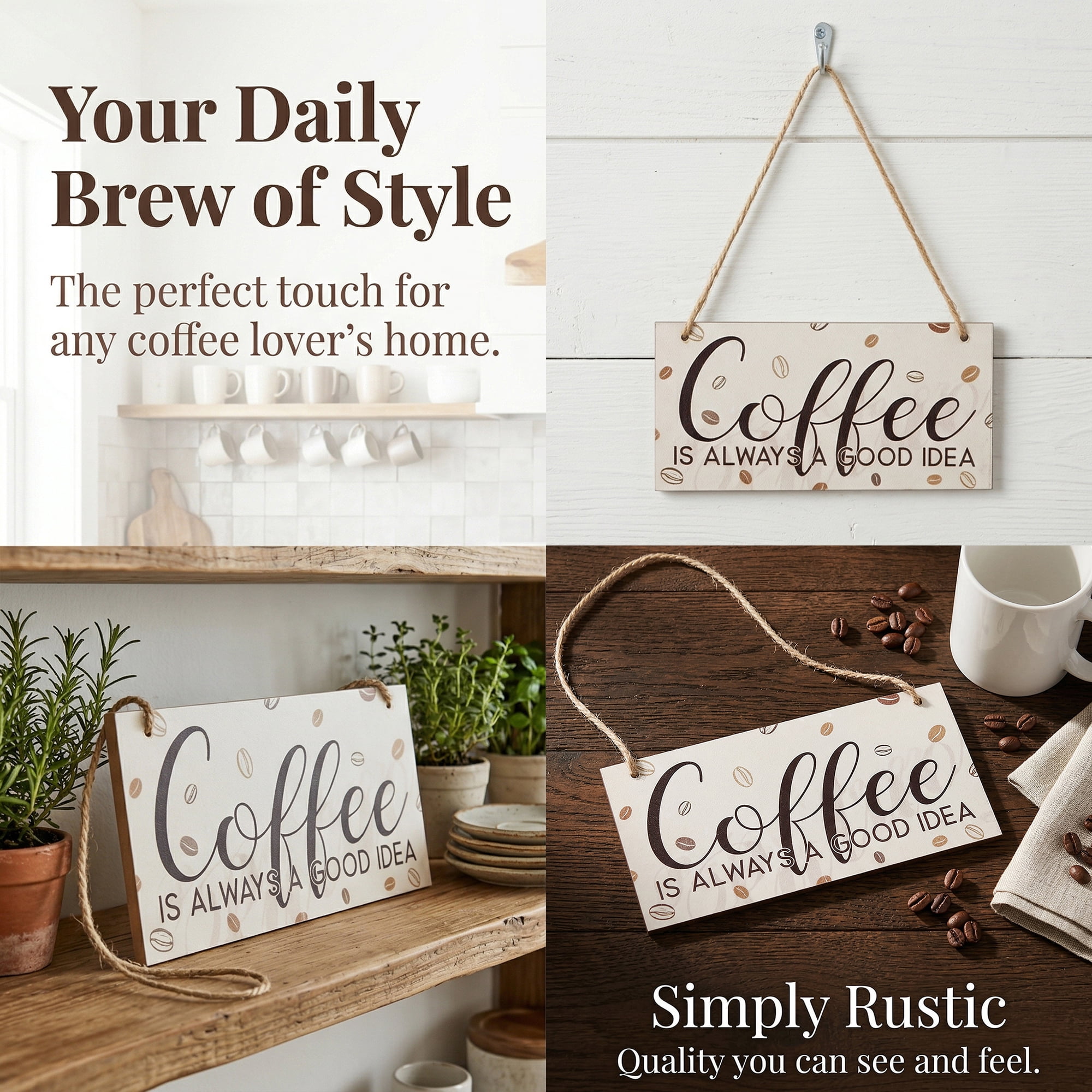 Unique Bargains Coffee Bar Sign Station Decor Rustic Wood Hanging Plaque Style C 3.9in