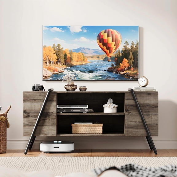 TV Stand for 47 Inch TV Modern Entertainment Center with Open Adjustable Shelf Cable Holes TV Console Table Media Cabinet U-Shaped Metal Legs for Living Room Bedroom Office Furniture Grey