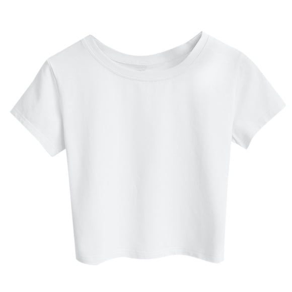 Hontri Shirts for Women Women Casual Solid Color Tank Short Sleeve Top Blouse Crop T-Shirt White M