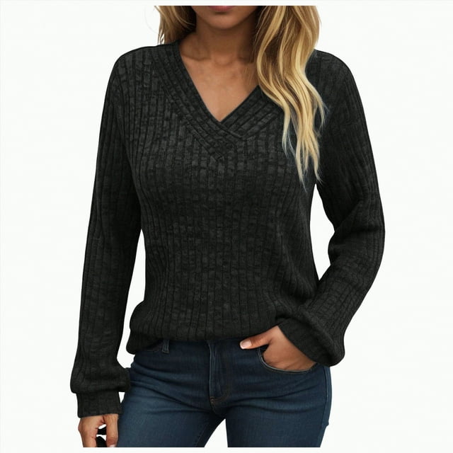 WUANDIXFA Blouses pour Femmes Chic Chemises à Manches Longues pour Femmes Tuniques à Col Rond Hauts Tenue de Bureau Décontractée Coupe Automne Chandails Légers Vêtements Mode Noir,2TG