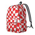 thumbnail image 2 of Red and White Wavy Checkered Pattern Backpack for School, Cute School Bag with Adjustable Shoulder Straps and Padded Back, 15.7"x11.8"x5.5", 2 of 5