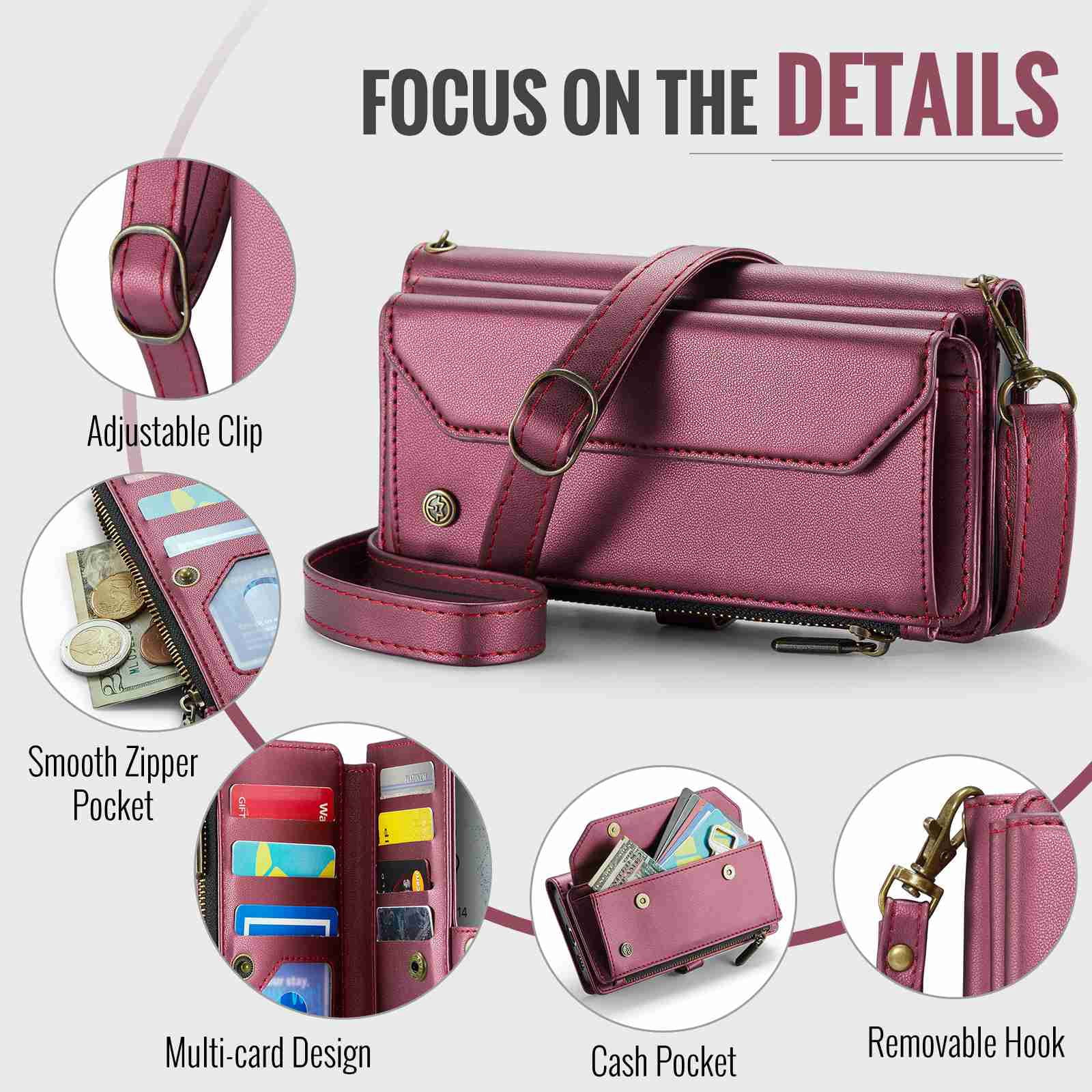 Dteck for Samsung A23 Case with RFID Blocking Wallet Case for Women Men, Shockproof PU Leather Magnetic Flip Strap Zipper Card Holder Phone Case,Winered