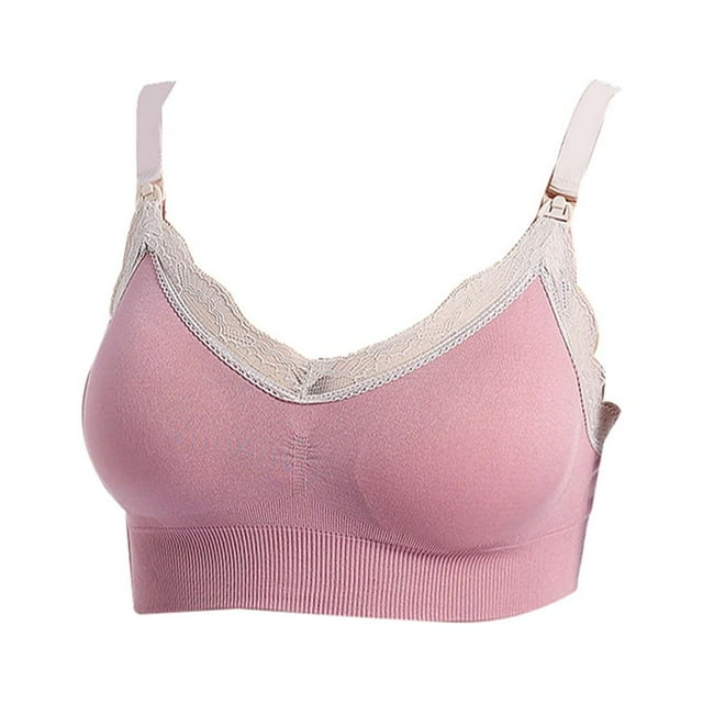 Sujetador de lactancia con hebilla abierta y encaje para embarazadas, sin aros, color rosa, talla M