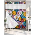 thumbnail image 4 of Colorful Spring Floral No Hook Shower Curtain Waterproof, Bathroom Curtains with Snap in Liners and See Through Top Window, Modern Oil Painting Flowers Hotel Style Bathtub Curtains Shower 72"Wx72"L, 4 of 8