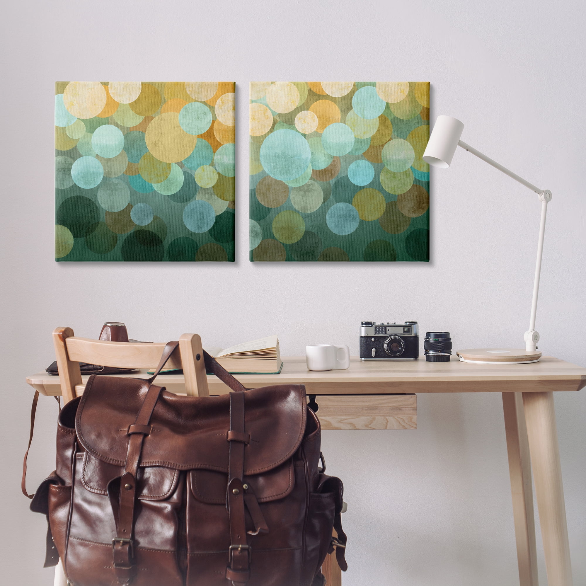 Stupell Industries Overlapping Circles Abstract Abstract Painting Wrapped Canvas Art Print Wall Art, 24 x 24, Set of 2