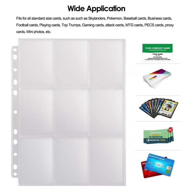 Pockets Double-Sided Trading Card Pages Sleeves 9-Pocket Clear Plastic Game Card Protectors for Fit 3 Ring Binder