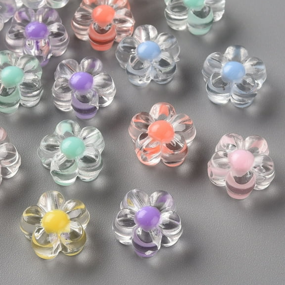 100pcs Transparent Acrylic Beads Bead in Bead Flower Mixed color 12x12.5x6mm Hole: 2.5mm