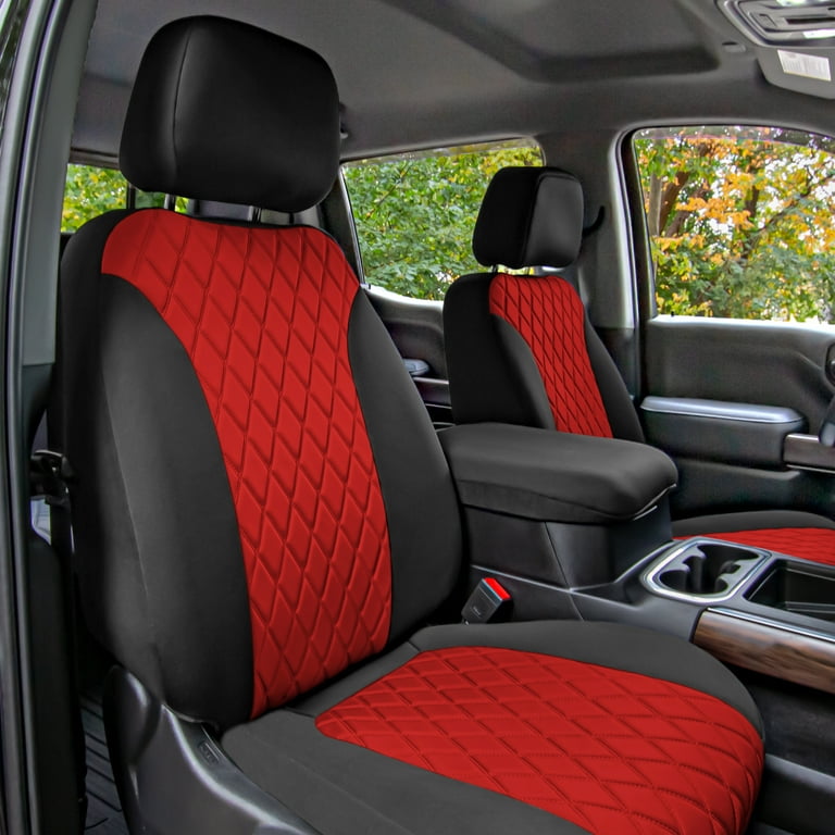 FH Group Custom Fit Truck Car Seat Cover for 2019 2023 GMC Sierra 1500 2500HD 3500HD SLT AT4 Denali Red Front Set Neoprene Seat Covers with Air
