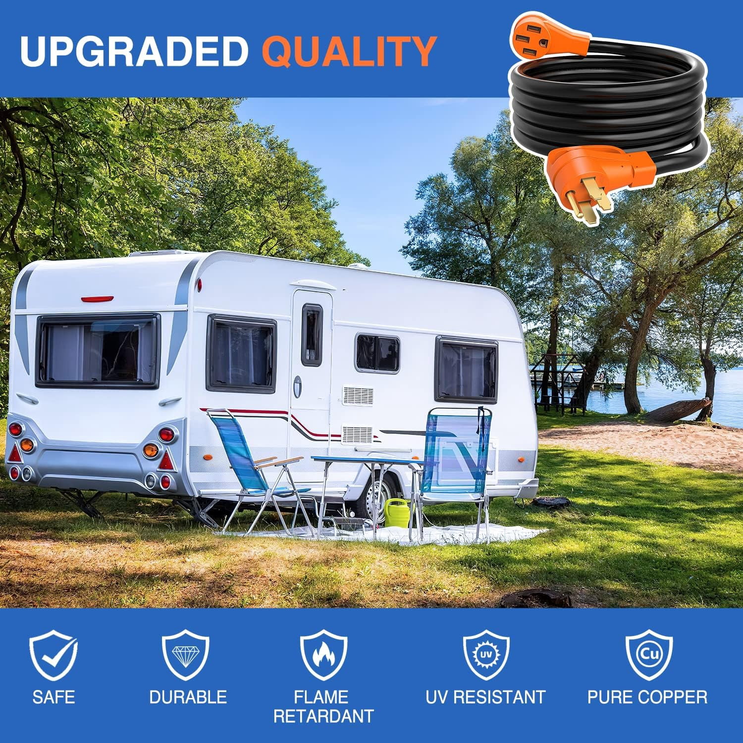 Nilight 50 Amp15FT RV EV Extension Cord 250V Heavy Duty 6/3+8/1 Gauge Pure Copper STW Wire UL ETL Listed 4 Prong 14-50P 14-50R 50F/50M Cable Suit for EV Charging RV Trailer Campers, 2 Years Warranty