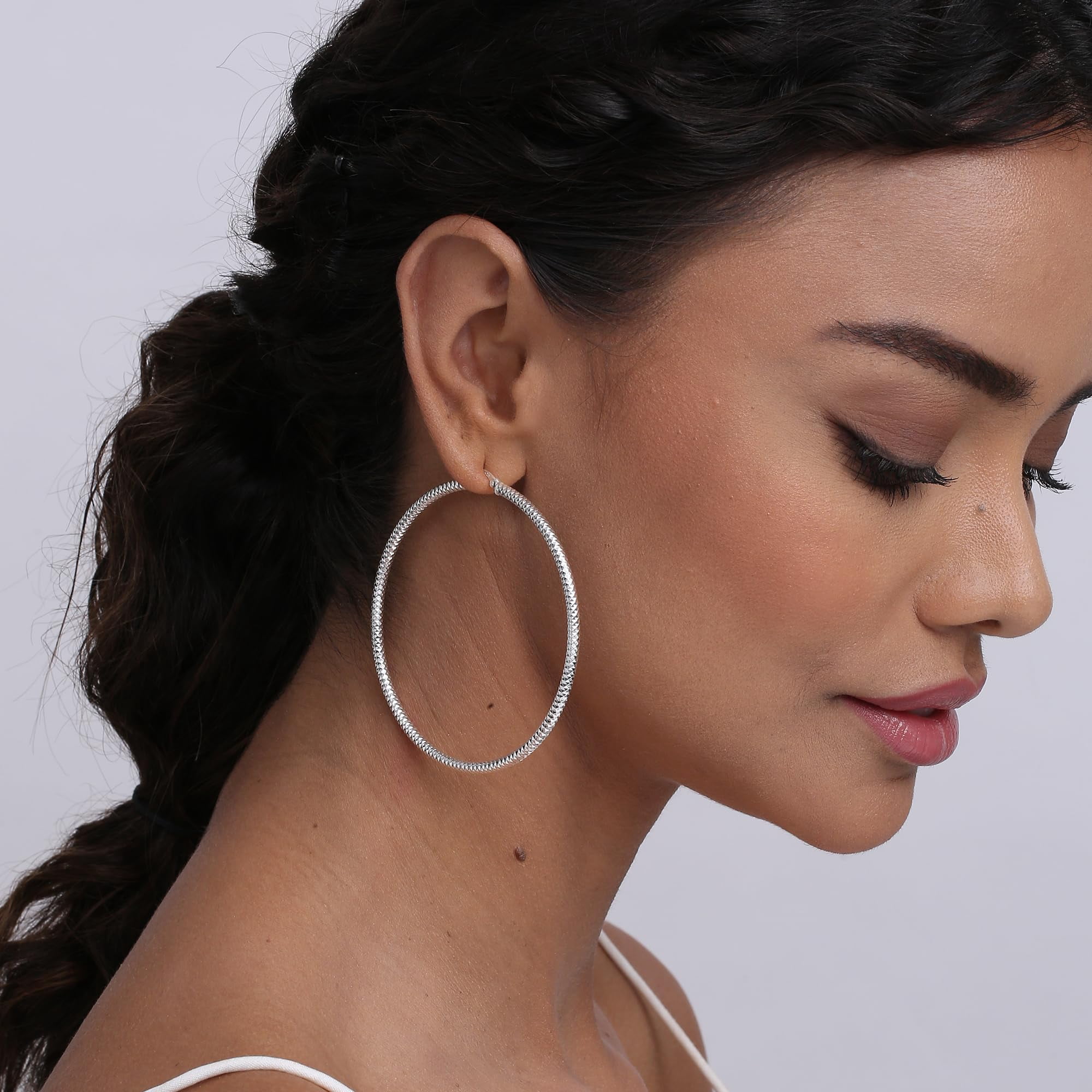 LeCalla 925 Sterling Silver Extra Large Diamond-Cut Classic Italian Design Big Hoop Earrings Jewelry Gifts for Women and Teen 70MM