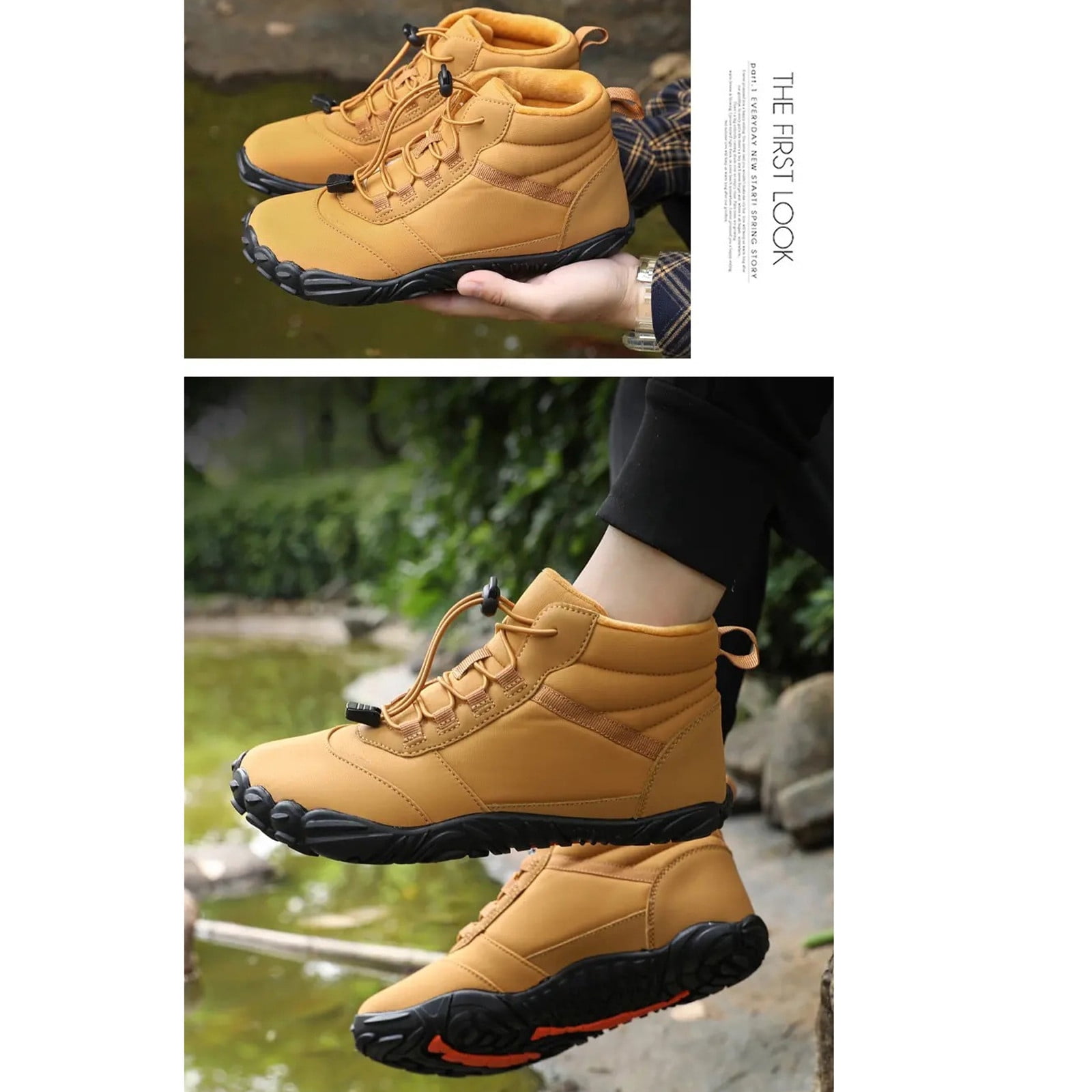 Winter Barefoot Shoes for Women Waterproof Running Shoes Hiking Shoes Toe Shoes High Warm and Non-Slip Boots Yellow 44