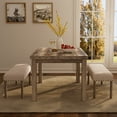 thumbnail image 1 of Farmhouse Dining Set 4-Person Dining Room Set, Mid-century Rectangular Wood Dining Table with 2 Upholstered Benches for Apartment Kitchen (Beige, 3PCS-Table+2 Bench), 1 of 5