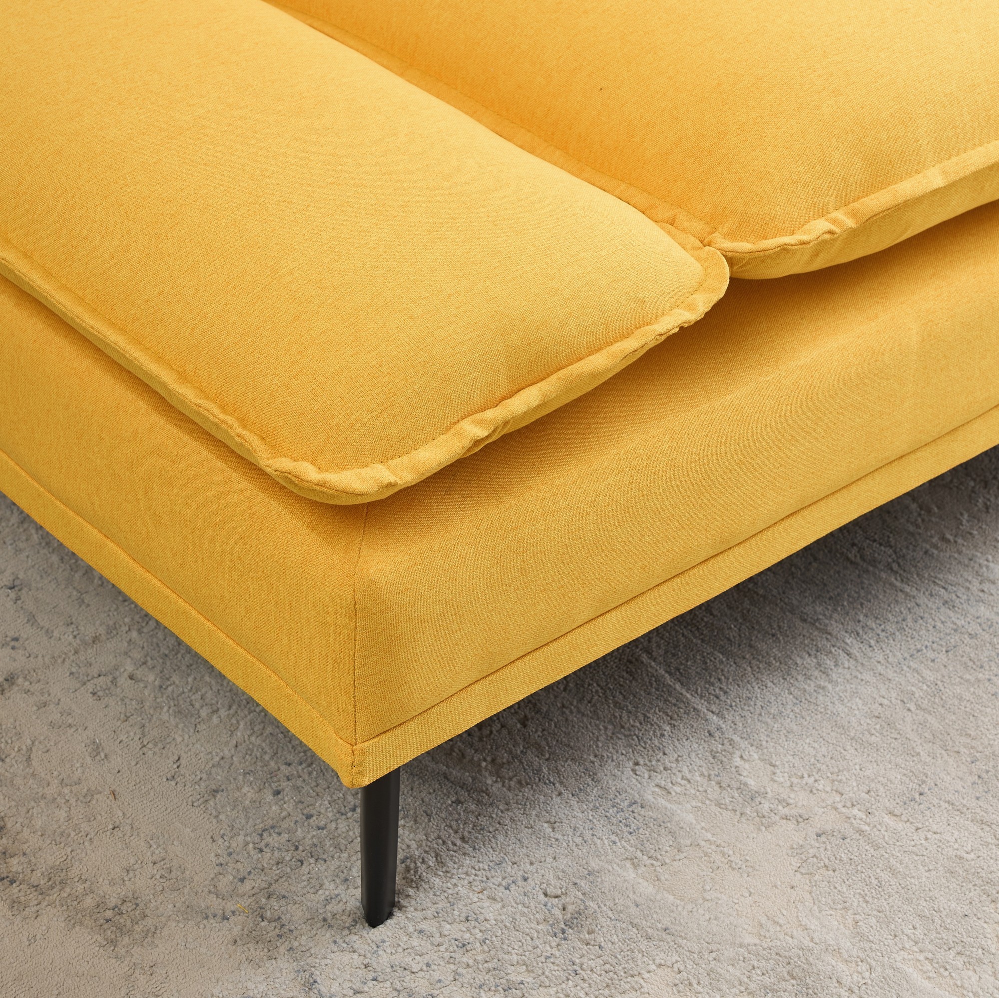 89" Sofa Couch for Living Room,3 Seater Sofa,Comfy Cotton Upholstered Couch with Adjustable Armrest for Small Space,Yellow