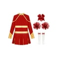 thumbnail image 5 of iiniim Kids Girls Long Sleeve Cheerleading Uniform Dance Party Dress with Pom Pom Headwear Socks B Red 6, 5 of 6