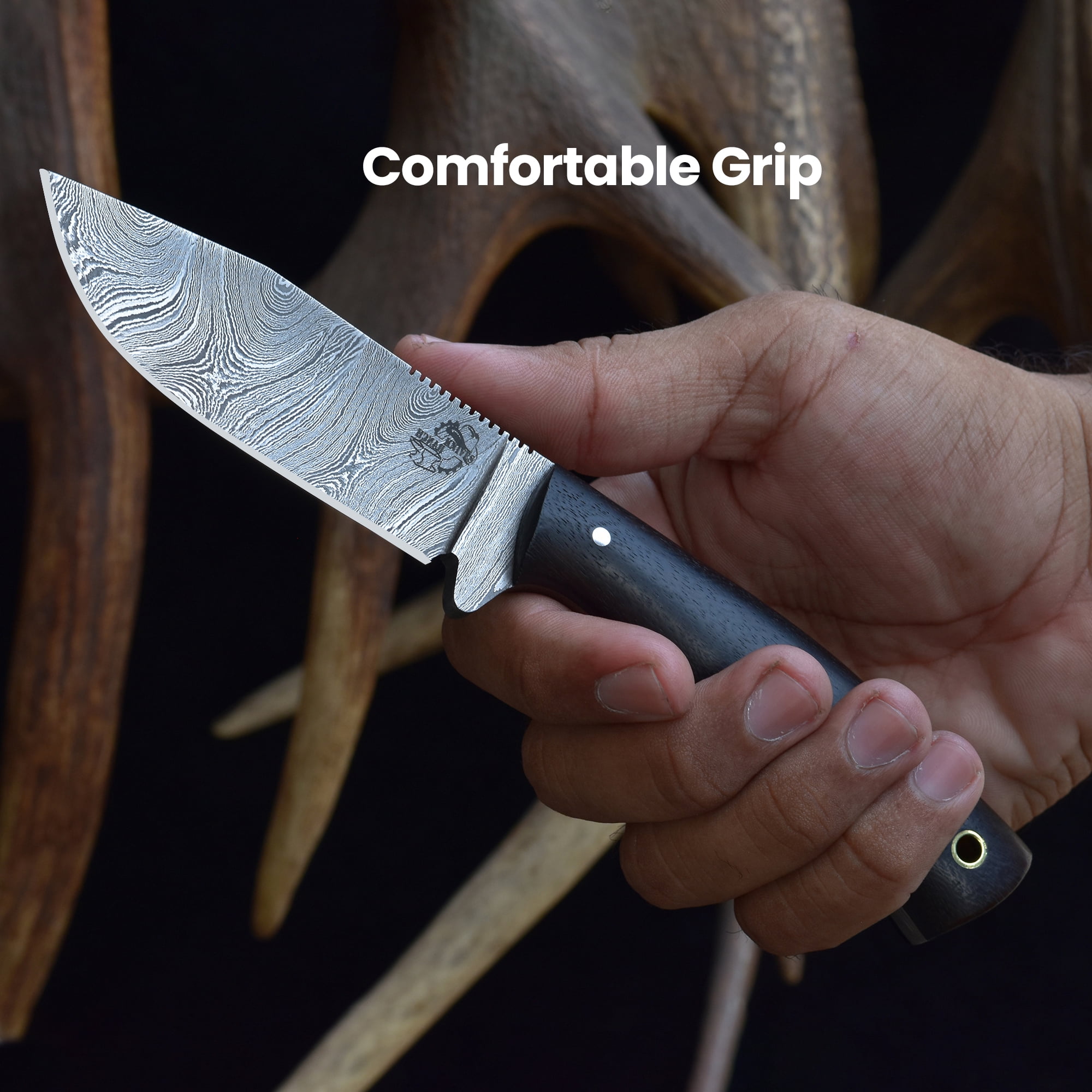 Knives Ranch 3070 Damascus Steel Outdoor Knife with Rosewood Handle – Strong Fixed Blade for Hunting, Camping, Utility Use & Everyday Carry Gear