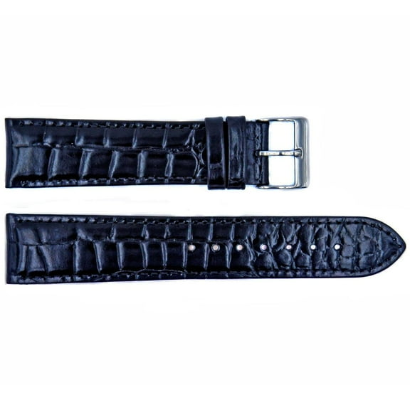 Euro Collection Handmade Black Alligator Grain Leather 16mm Watch Strap