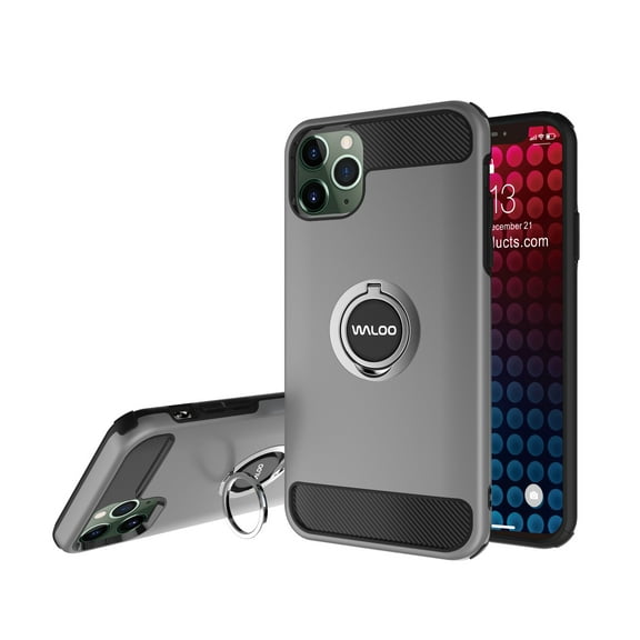 Waloo Products Dual Layer Protective Carbon Fiber Case with Ring Kickstand for All IPhone's
