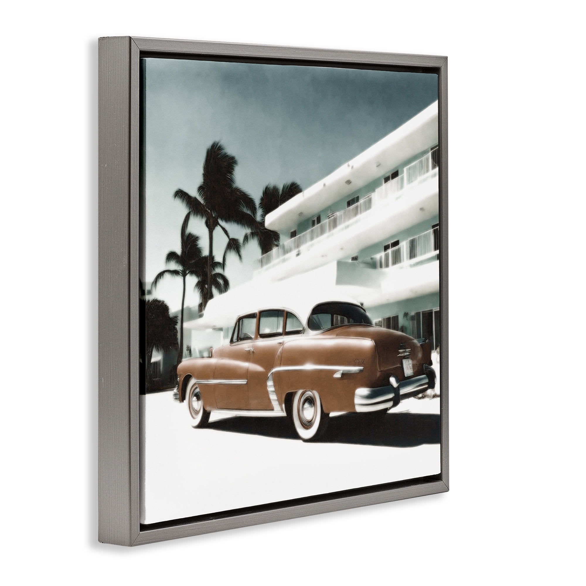Stupell Industries Miami Classic Automobile Transportation Painting Gray Floater Framed Canvas Art Print Wall Art, 18 x 18