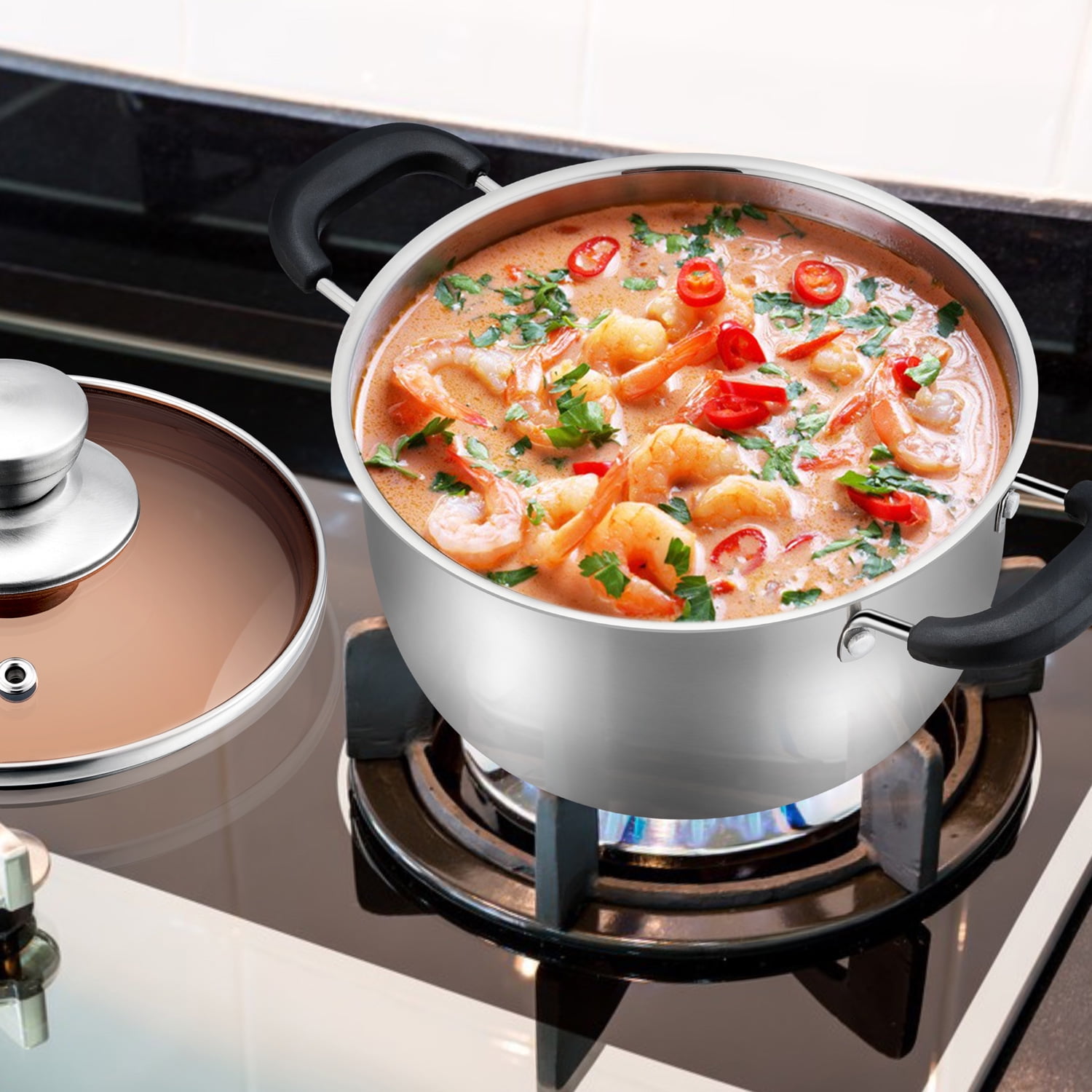 MSMK 6-Quart Stock Pot / Stockpot / Pasta Pot / Soup Pot with Glass Lid,  Burnt also Nonstick, Lasting Non stick, Oven safe to 700°F, Induction