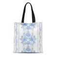 thumbnail image 1 of JSDART Sac Fourre-Tout en Toile Motif Bleu Bordures Bouquet Roses Françaises et Rayures Florales Durable Réutilisable Épaule Courses, 1 of 1