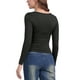 thumbnail image 3 of Blusas básicas ajustadas de manga larga con escote cuadrado para mujer, XL, negras, 3 of 6