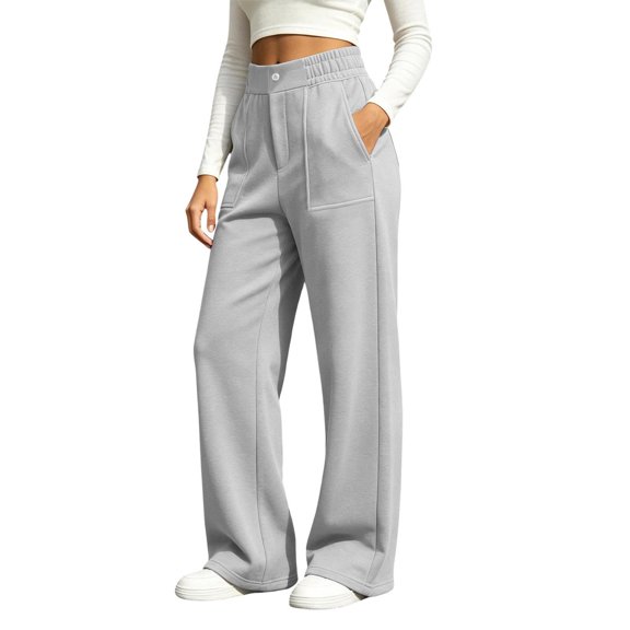 CBASIHI Womens Wide Leg Sweatpants with Pockets High Waisted Elastic Waist Casual Fall Baggy Lounge Pants Gray S-3XL