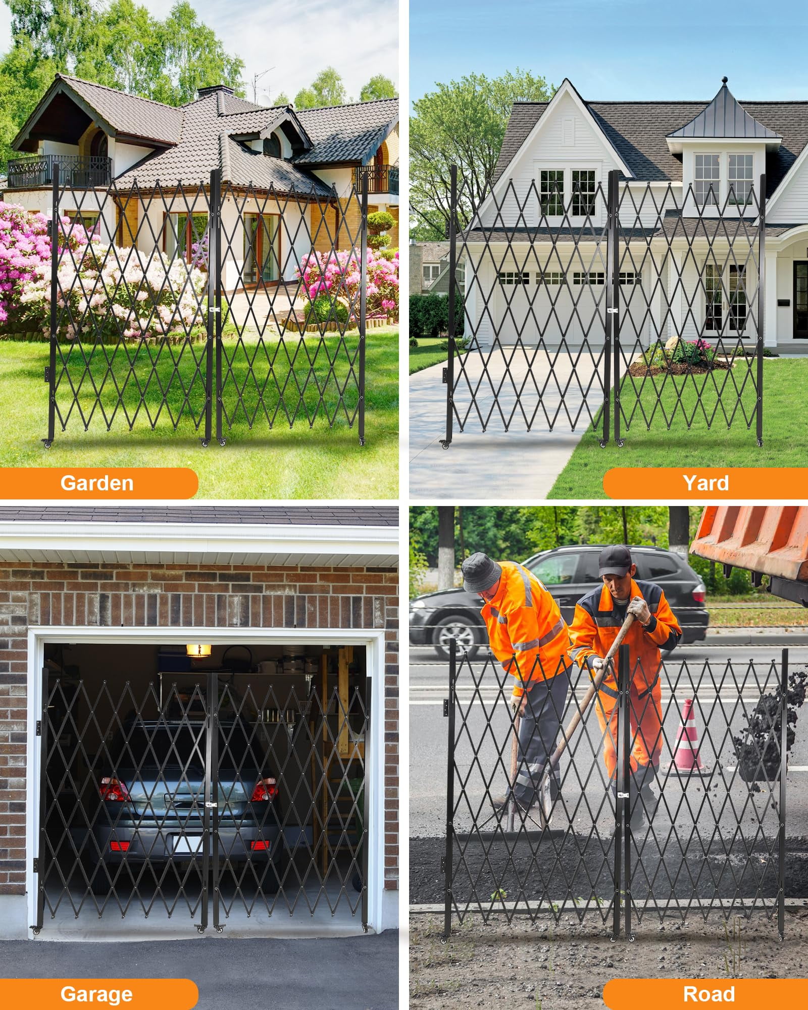 Luku Double Foldable Security Gate 85" H x 150" W Aluminum Expandable Fence Portable Safety Barrier with Casters Retractable Driveway Gates 360°Rolling Barricade Gate