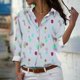 thumbnail image 2 of Camisetas de Mujer Casual, Manga Larga Impresa Solapa Botón Arriba Blusa, Ajuste Regular Poliéster Superior, 2 of 5