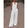 thumbnail image 6 of Cenuakty Women's Summer Cotton Linen Outfits Solid V-Neck Button Vest + Wide Leg Pants Set Blazer Suits, 6 of 9