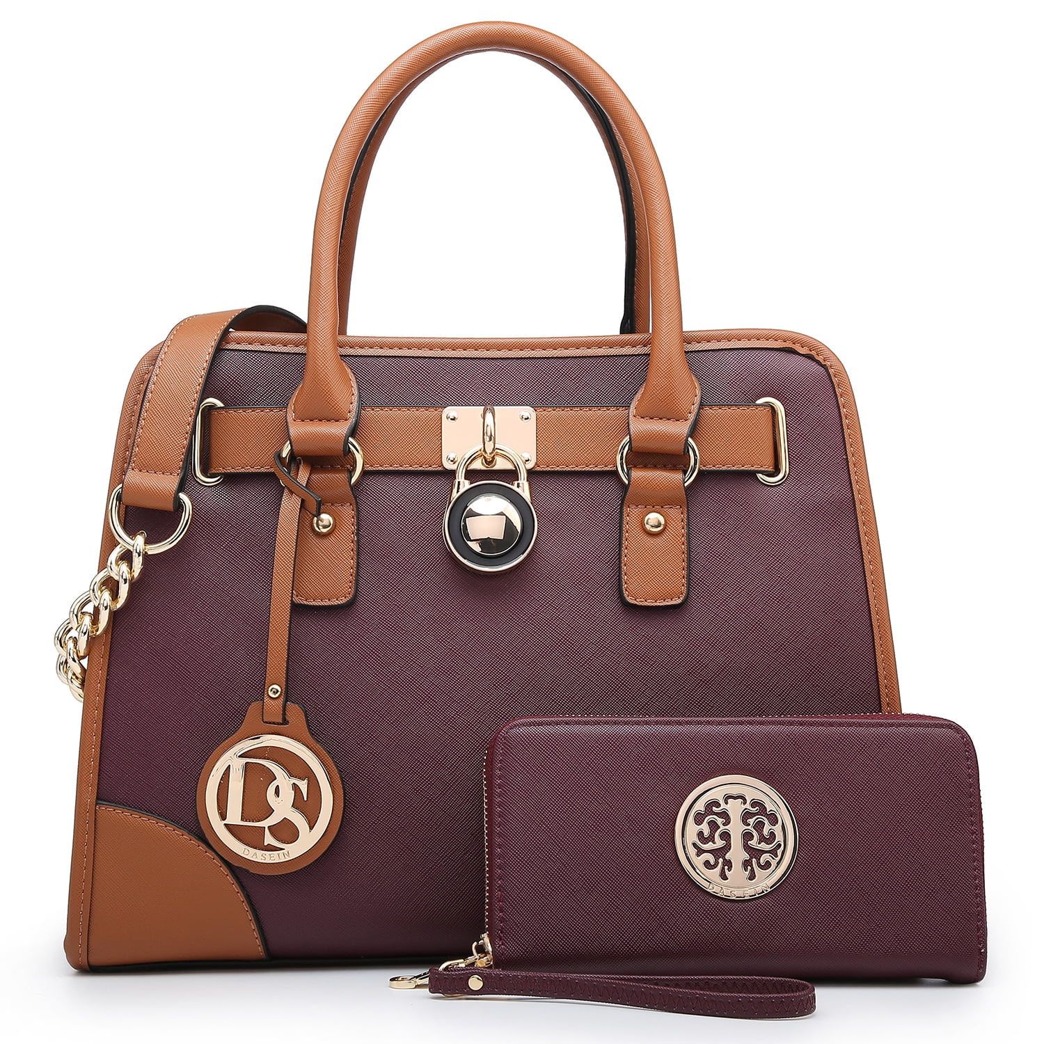 Dasein 2pcs Set Women Handbags Faux Leather Briefcase Purse Tote Shoulder Bags 
